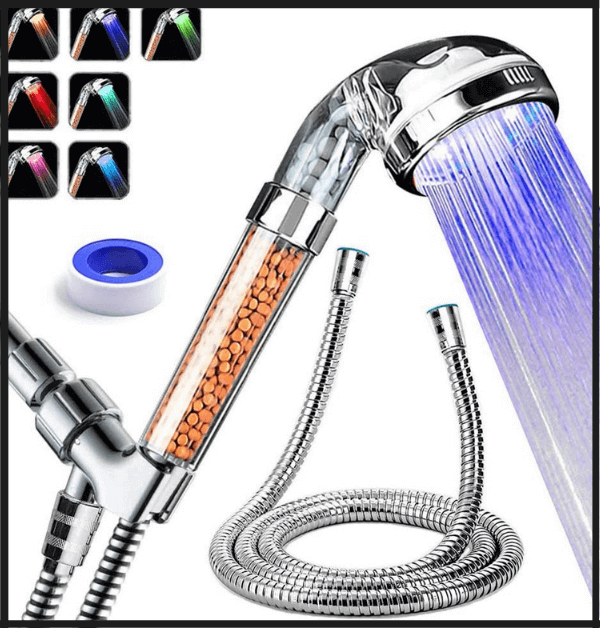 PRUGNA LED Water Filtration Shower Heads With Hose And Shower Arm Bracket