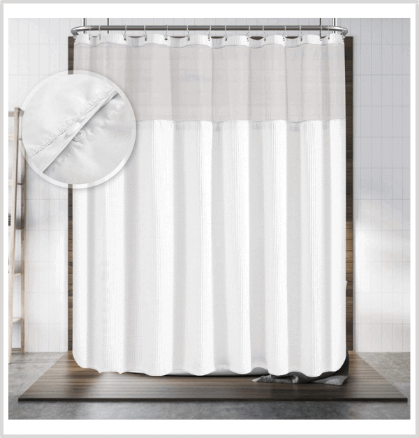 Hotel Style Shower Curtain For Clawfoot Tub With Snap-in Fabric Liner