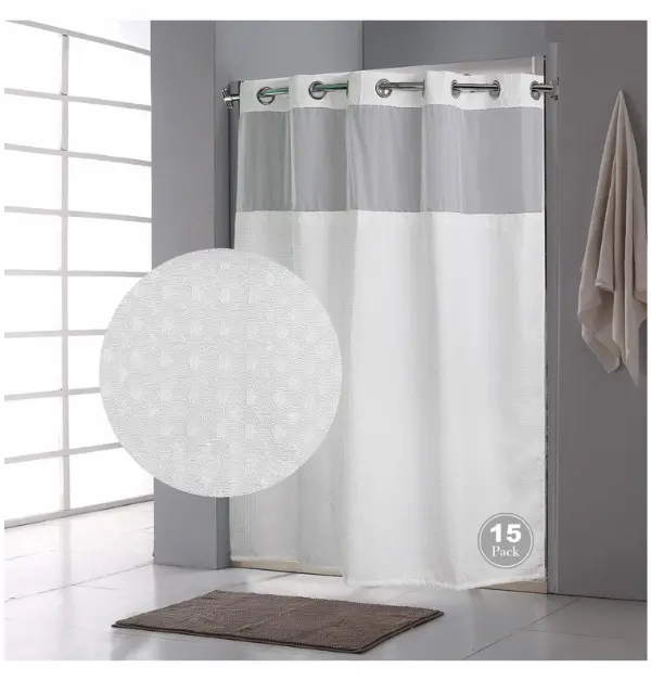 QKHOOK Waffle Pattern Water Resistant Fabric Shower Curtain For Small Bathroom