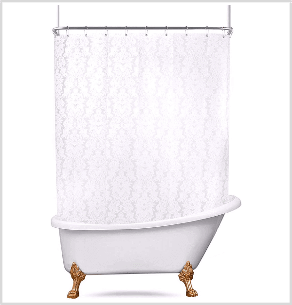 Riyidecor Damask All Around Shower Curtain For Clawfoot Tub Bathtub