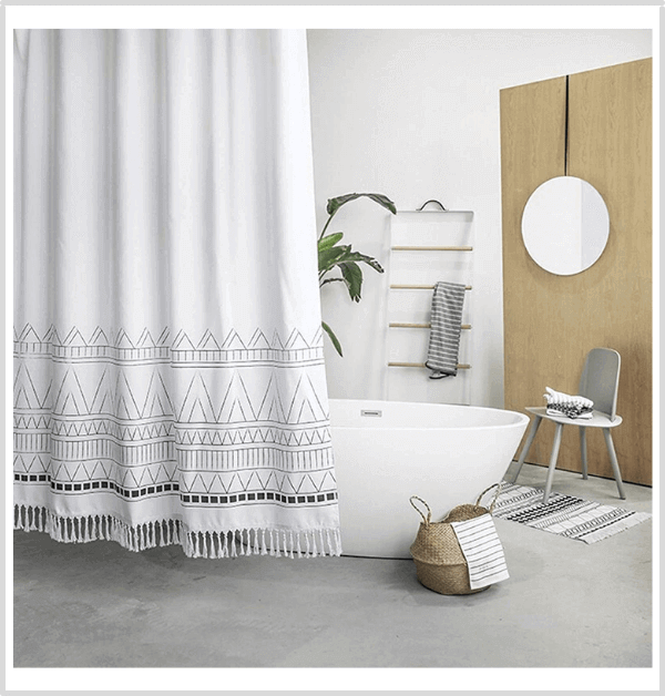 YoKii White Boho Extra Wide Shower Curtain For Freestanding Bathtub