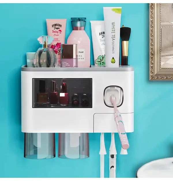 BHeadCat Wall-Mounted Automatic Toothpaste Dispenser with Toothbrush Holder